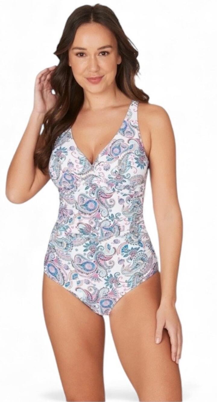 Nip Tuck Swim Paisley Slimming One Piece Swimsuit, Multi Fit Cup, Size 12, NWT